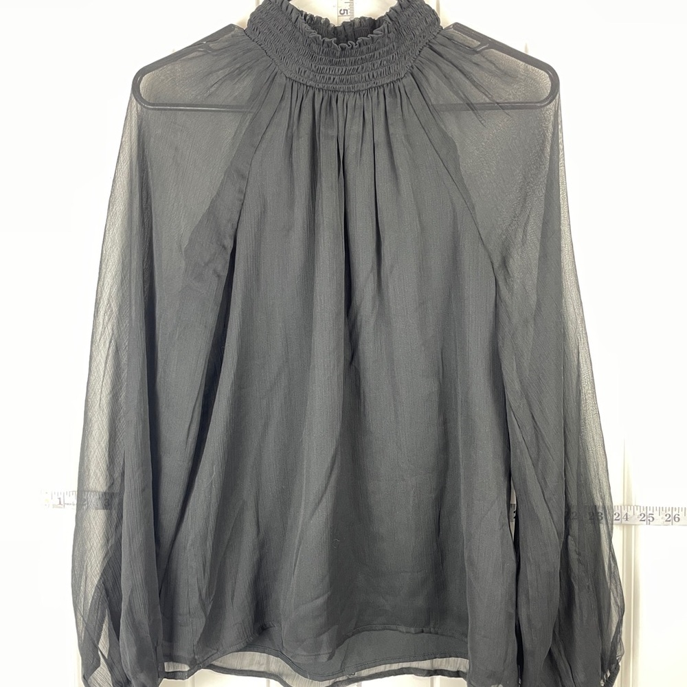 Joie Black Bishop Sleeve Smocked Blouse NWT
